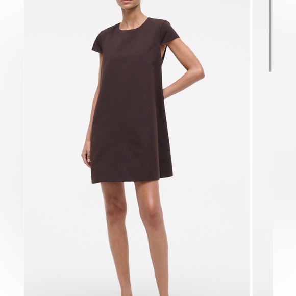 STAUD Mia Cotton Blend Minidress Mini Dress in Brown Earth size 8